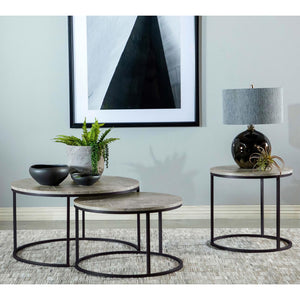English Elm Grey Grey Faux Marble End Table with Gunmetal Base — Elegant Hanover Accent Table, 23" Round Top B062P153603