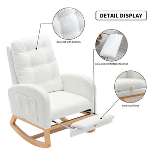 English Elm LY-5104 Plush High-Back Accent Rocking Chair with Footrest, Ergonomic Foam Cushion for Living Spaces White W2231P143508