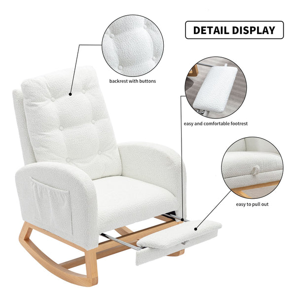 English Elm LY-5104 Plush High-Back Accent Rocking Chair with Footrest, Ergonomic Foam Cushion for Living Spaces White W2231P143508