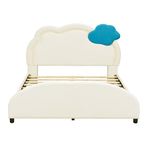 English Elm Full Size Velvet Platform Bed with Cloud Headboard Led Ambient Glow Scalloped Frame WF316217AAA