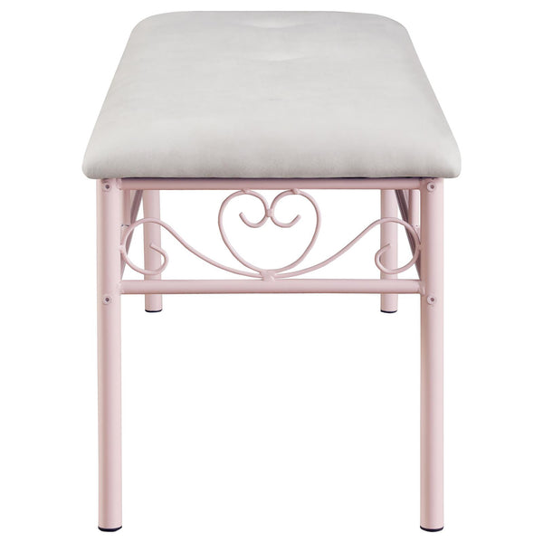 English Elm Powder Pink Bench with Ivory Upholstery and Delicate Scrollwork — Steel Frame, Feminine Charm (97) B062P153592