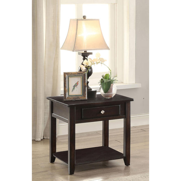 English Elm Walnut Transitional 1-Shelf End Table with Felt-Lined Drawer, Deep Finish, Square Design for Living Rooms B062P153604