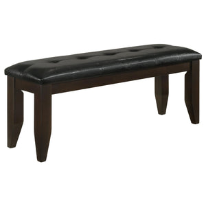 English Elm Cappuccino Modern Black Tufted Faux Leather Dining Bench with Cappuccino Base – Sleek 47" Accent Seat B062P153586