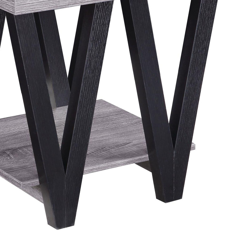 English Elm Black Angled Leg End Table – Modern Two-Tone Design With Open Shelf For Living Room & Bedroom Decor B062P153612