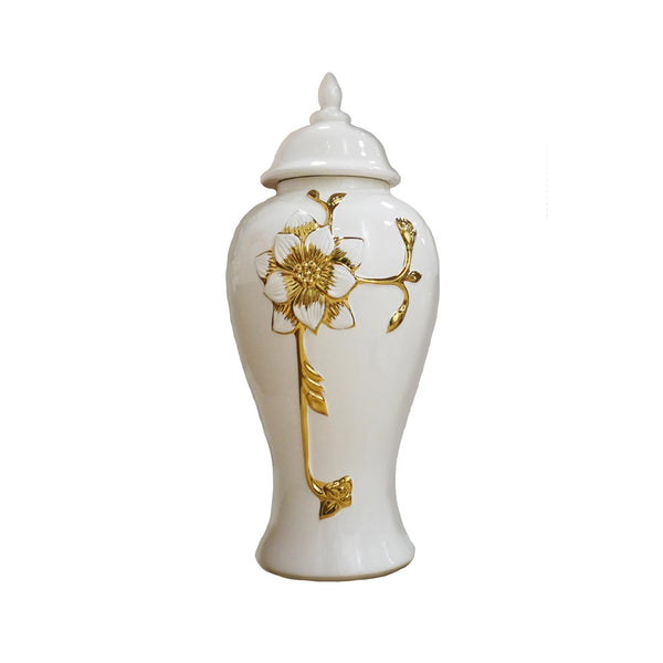 English Elm Ginger Jar - Elegant Ceramic With Steam Gold Floral Design For Luxurious Home Decor Display B030P154545
