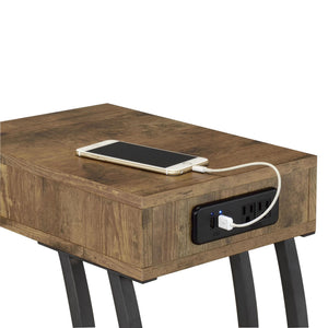 English Elm Antique Rustic Nutmeg Accent Table with Gunmetal C-Base, Chunky Wood Top, Dual USB & Power Ports B062P153607