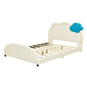 English Elm Full Size Velvet Platform Bed with Cloud Headboard Led Ambient Glow Scalloped Frame WF316217AAA