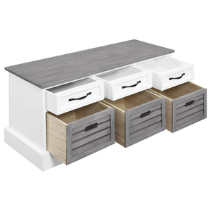 English Elm White 3-Drawer Storage Bench with Weathered Grey Top, Removable Baskets, Rustic Charm & 200lb Limit B062P153583