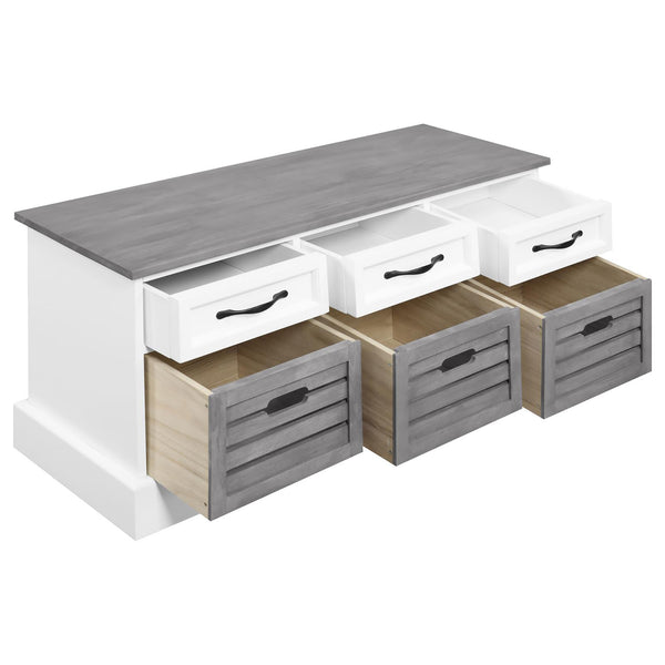 English Elm White 3-Drawer Storage Bench with Weathered Grey Top, Removable Baskets, Rustic Charm & 200lb Limit B062P153583