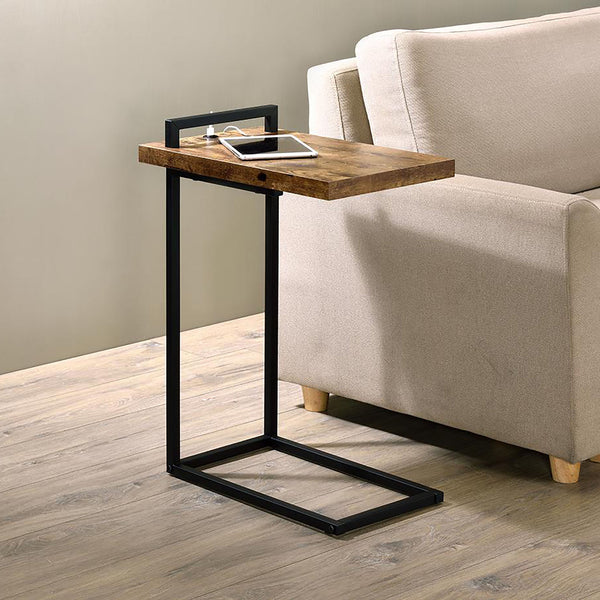 English Elm Antique Stetsonia C-Table in Nutmeg with Slim Black C-Frame and Built-In USB Charging Port, 26"H B062P153590