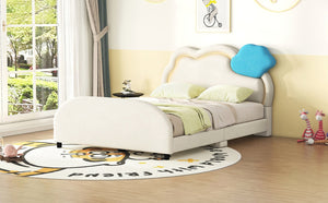 English Elm Full Size Velvet Platform Bed with Cloud Headboard Led Ambient Glow Scalloped Frame WF316217AAA