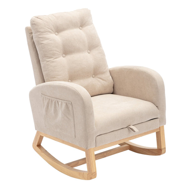 English Elm LY-5104 Plush High-Back Accent Rocking Chair with Footrest, Ergonomic Foam Cushion for Living Spaces Beige W2231P143504