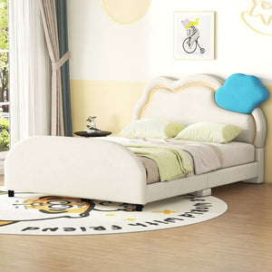 English Elm Full Size Velvet Platform Bed with Cloud Headboard Led Ambient Glow Scalloped Frame WF316217AAA