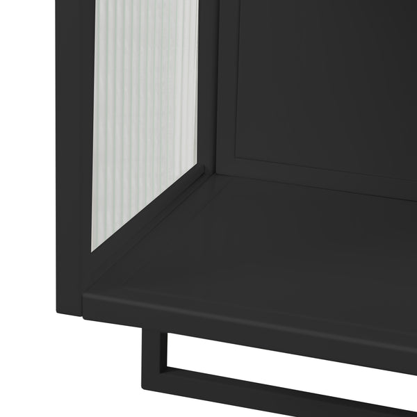 English Elm 23.62"Glass Two-Door Wall Cabinet with Fluted Tempered Glass, Open Shelf, Towel Rack, Modern Storage Black W757143036