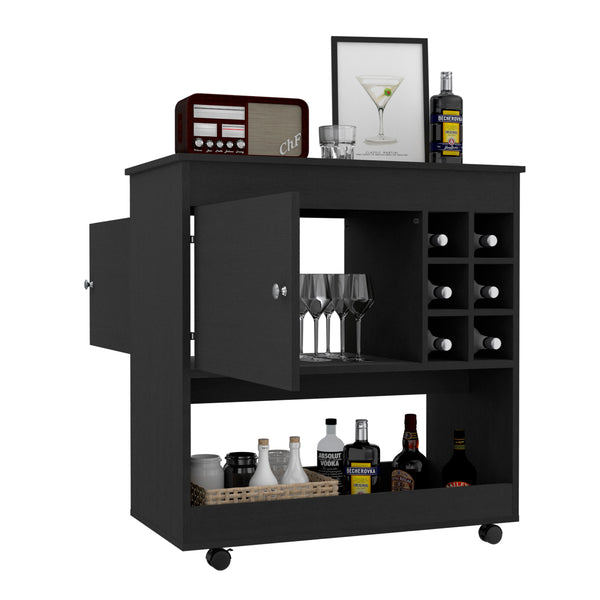 English Elm Lotus sleek bar cart with six bottle cubbies, enclosed cabinet and smooth caster mobility for entertaining Black 39 L x 23 W x 7 H B097133068