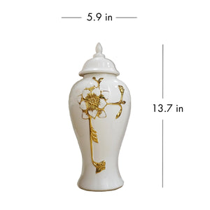 English Elm Ginger Jar With Luxurious Gold Floral Design - Elegant Ceramic Centerpiece For Modern Décor B030P154547