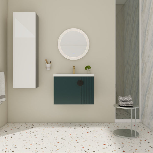 English Elm 28 Inch Wall-Mounted Bathroom Vanity with Ceramic Sink, Wave Dual Doors, Soft-Close Hinges, Durable Finish Green W999P146023