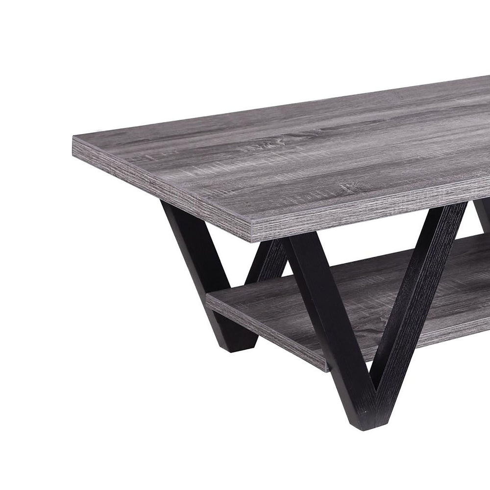 English Elm Black Modern Sculptural Coffee Table With Angled Legs & Open Shelf – Perfect For Stylish Living Rooms! B062P153609