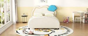 English Elm Full Size Velvet Platform Bed with Cloud Headboard Led Ambient Glow Scalloped Frame WF316217AAA