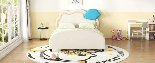 English Elm Full Size Velvet Platform Bed with Cloud Headboard Led Ambient Glow Scalloped Frame WF316217AAA