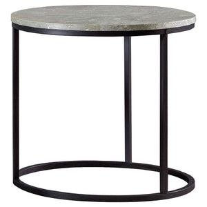 English Elm Grey Grey Faux Marble End Table with Gunmetal Base — Elegant Hanover Accent Table, 23" Round Top B062P153603