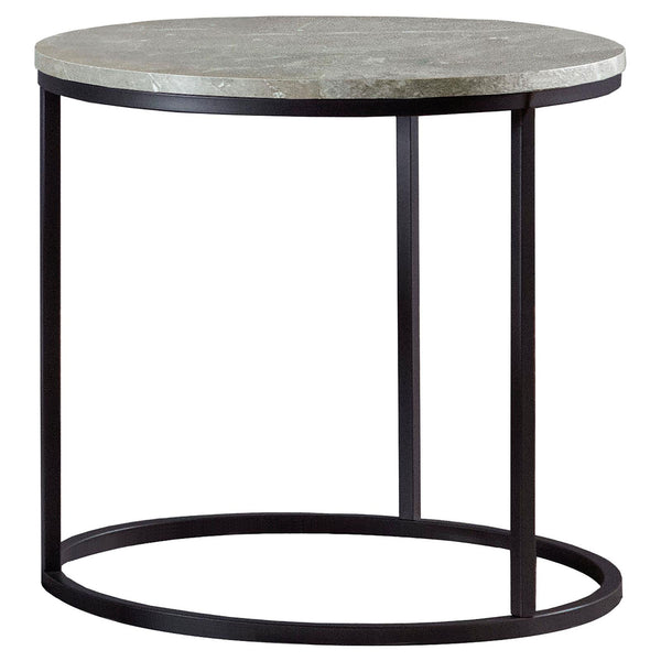 English Elm Grey Grey Faux Marble End Table with Gunmetal Base — Elegant Hanover Accent Table, 23" Round Top B062P153603