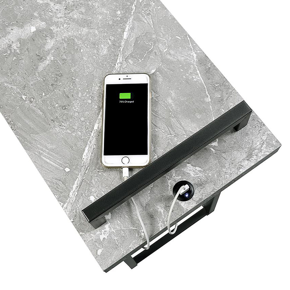 English Elm Grey Stetsonia C-Table with USB Port — Slim Gunmetal Industrial Accent Table for Small Spaces, 26" H B062P153601