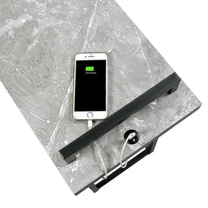 English Elm Grey Stetsonia C-Table with USB Port — Slim Gunmetal Industrial Accent Table for Small Spaces, 26" H B062P153601