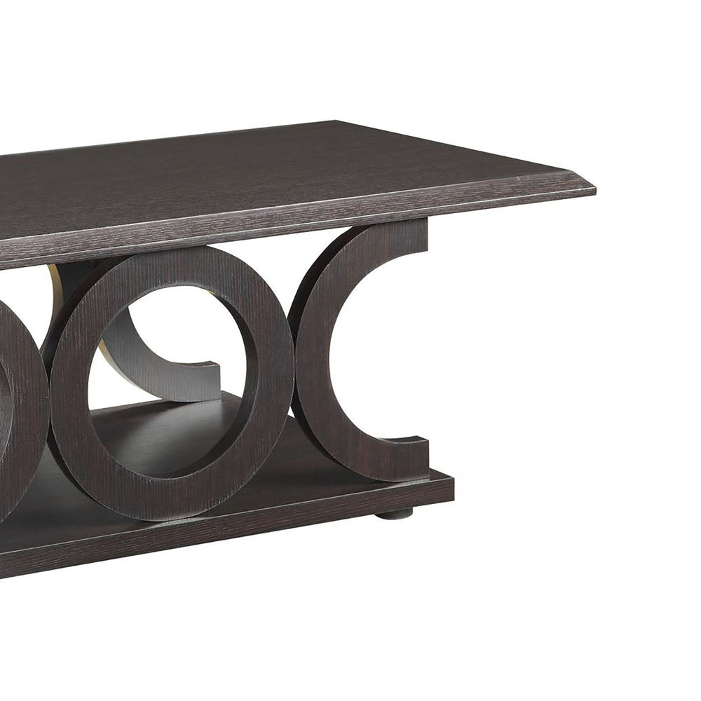 English Elm Cappuccino Modern C-Shaped Wood Coffee Table with Rounded Intersecting Silhouette, 47.25" Wide B062P153610