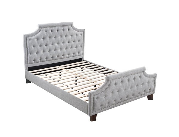 English Elm Grey Polyfiber Tufted Queen Bed Frame with Buttoned Upholstered Headboard and Footboard, Modern Elegance Grey 25 L x 5 W x 65 H B011S00689