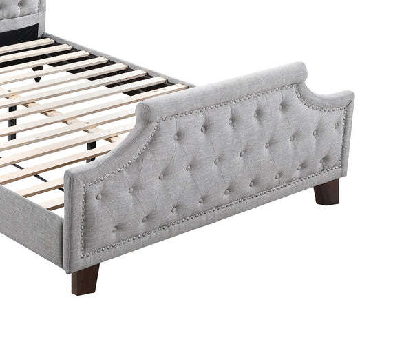 English Elm Grey Polyfiber Tufted Queen Bed Frame with Buttoned Upholstered Headboard and Footboard, Modern Elegance Grey 25 L x 5 W x 65 H B011S00689