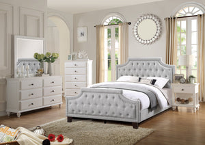 English Elm Grey Polyfiber Tufted Queen Bed Frame with Buttoned Upholstered Headboard and Footboard, Modern Elegance Grey 25 L x 5 W x 65 H B011S00689