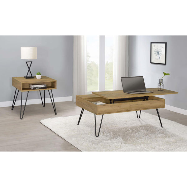 English Elm Golden Golden Oak and Black Mid-Century End Table with Hairpin Legs, 2 Shelves for Stylish Storage B062P153622