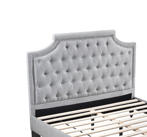 English Elm Grey Polyfiber Tufted Queen Bed Frame with Buttoned Upholstered Headboard and Footboard, Modern Elegance Grey 25 L x 5 W x 65 H B011S00689