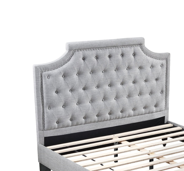 English Elm Grey Polyfiber Tufted Queen Bed Frame with Buttoned Upholstered Headboard and Footboard, Modern Elegance Grey 25 L x 5 W x 65 H B011S00689