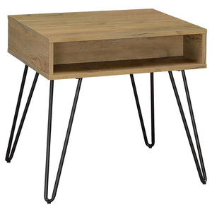 English Elm Golden Golden Oak and Black Mid-Century End Table with Hairpin Legs, 2 Shelves for Stylish Storage B062P153622