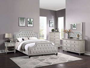 English Elm Grey Polyfiber Tufted Queen Bed Frame with Buttoned Upholstered Headboard and Footboard, Modern Elegance Grey 25 L x 5 W x 65 H B011S00689