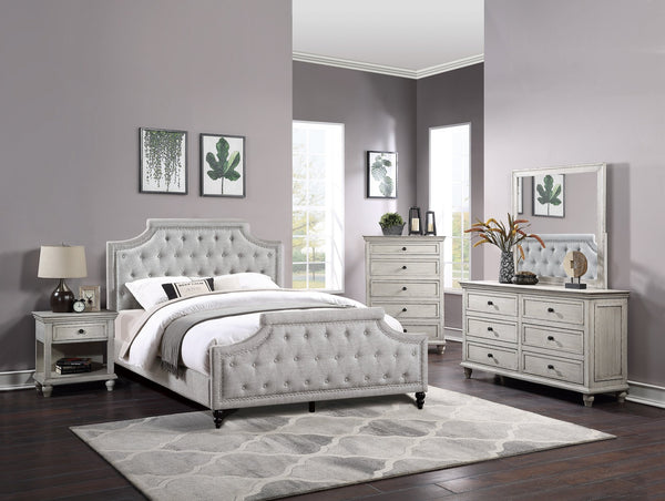English Elm Grey Polyfiber Tufted Queen Bed Frame with Buttoned Upholstered Headboard and Footboard, Modern Elegance Grey 25 L x 5 W x 65 H B011S00689