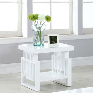 English Elm High Glossy White Rectangular End Table with Geometric Cutouts Open Shelf Modern Storage Accent B062P153624
