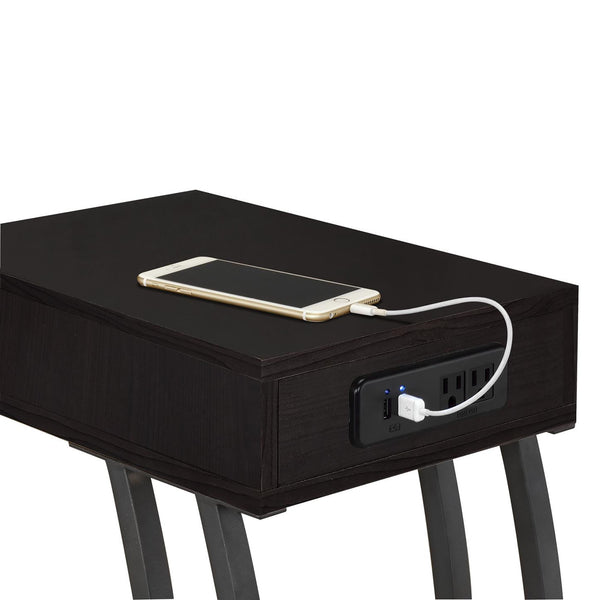 English Elm Cappuccino Compact Accent Table With Gunmetal Base, Usb Ports & Space-Saving Design For Modern Living B062P153621