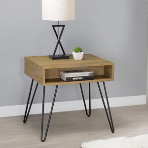 English Elm Golden Golden Oak and Black Mid-Century End Table with Hairpin Legs, 2 Shelves for Stylish Storage B062P153622