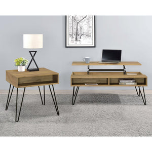 English Elm Golden Golden Oak and Black Mid-Century End Table with Hairpin Legs, 2 Shelves for Stylish Storage B062P153622