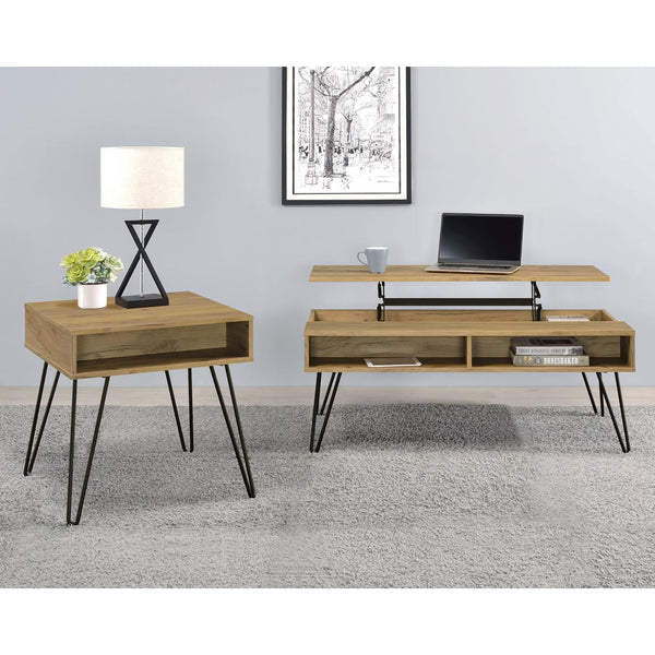 English Elm Golden Golden Oak and Black Mid-Century End Table with Hairpin Legs, 2 Shelves for Stylish Storage B062P153622