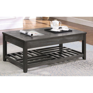 English Elm Grey Lift-top Coffee Table with Geometric Plank Shelf, Adjustable Height, Rustic Pine MDF Design - Versatile Living Room Accent B062P153623