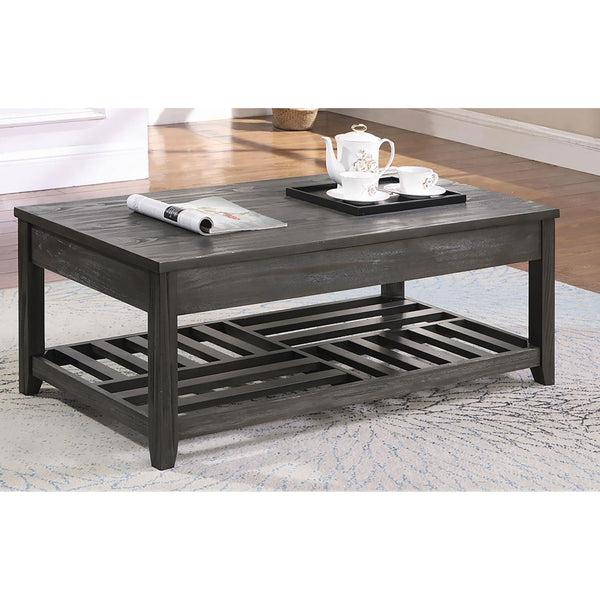 English Elm Grey Lift-top Coffee Table with Geometric Plank Shelf, Adjustable Height, Rustic Pine MDF Design - Versatile Living Room Accent B062P153623