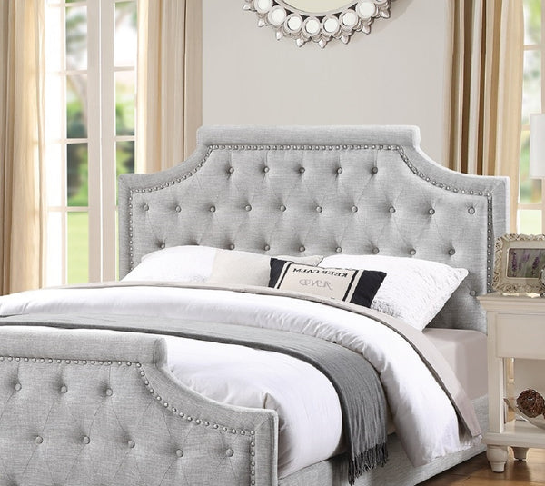 English Elm Grey Polyfiber Tufted Queen Bed Frame with Buttoned Upholstered Headboard and Footboard, Modern Elegance Grey 25 L x 5 W x 65 H B011S00689