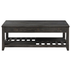English Elm Grey Lift-top Coffee Table with Geometric Plank Shelf, Adjustable Height, Rustic Pine MDF Design - Versatile Living Room Accent B062P153623