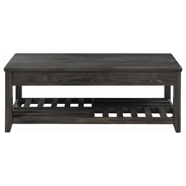 English Elm Grey Lift-top Coffee Table with Geometric Plank Shelf, Adjustable Height, Rustic Pine MDF Design - Versatile Living Room Accent B062P153623