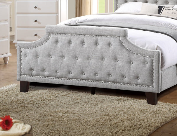 English Elm Grey Polyfiber Tufted Queen Bed Frame with Buttoned Upholstered Headboard and Footboard, Modern Elegance Grey 25 L x 5 W x 65 H B011S00689