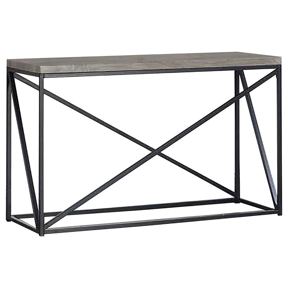 English Elm Sonoma Industrial Grey and Black Rectangular Sofa Table with Metal Frame, Rustic Wood Top, 200 lb Limit B062P153618